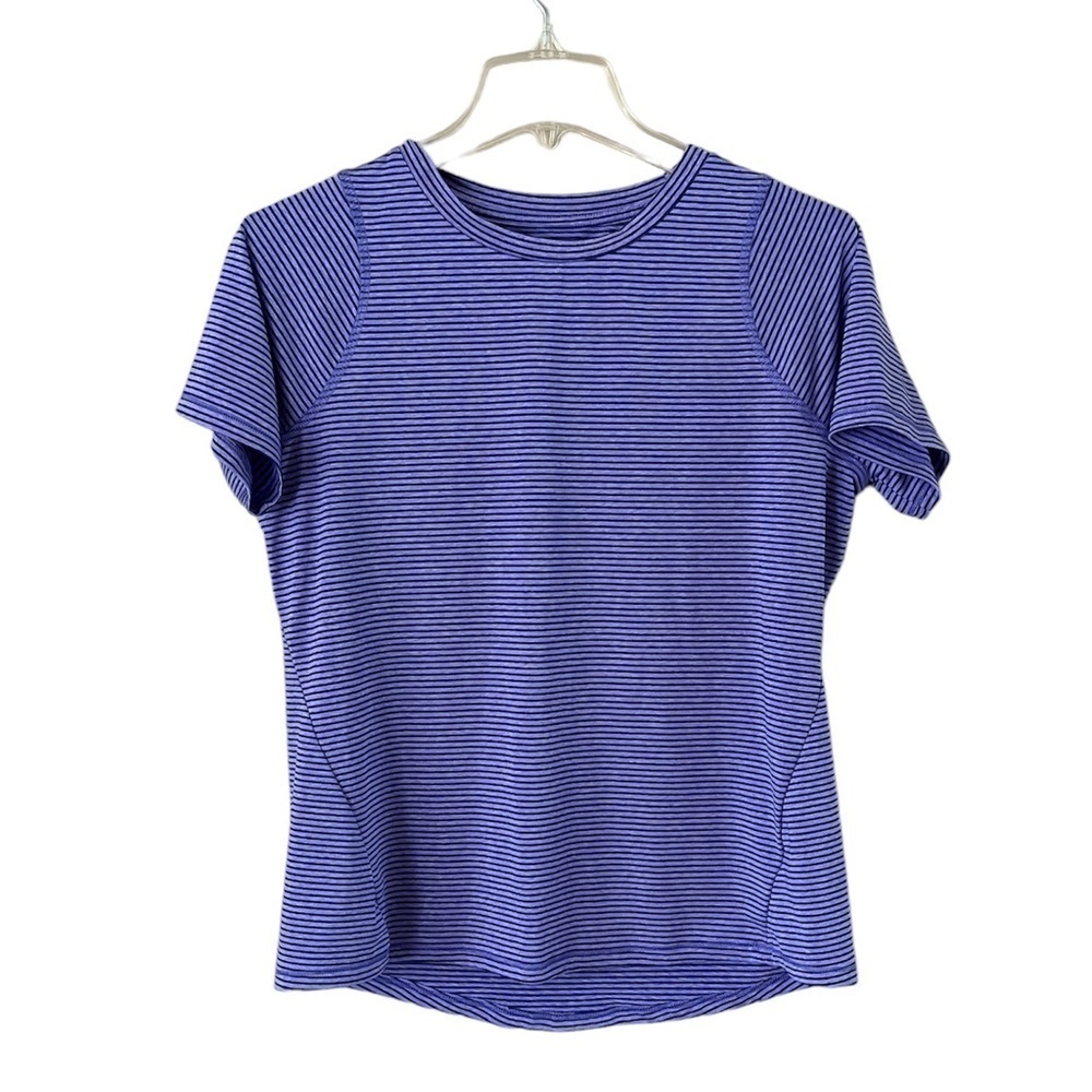Athletic Works size small 4–6 purple blue striped workout top short sleeves